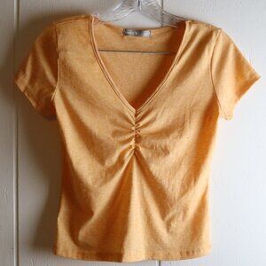 Tresics Yellow Ruched VNeck Short Sleeve Shirt Juniors Medium